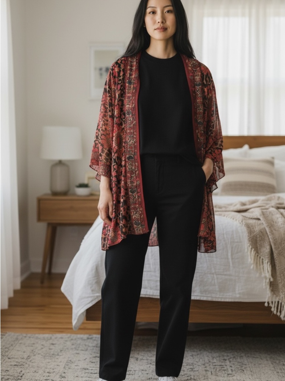 Soft Surroundings Red Paisley Sheer Kimono